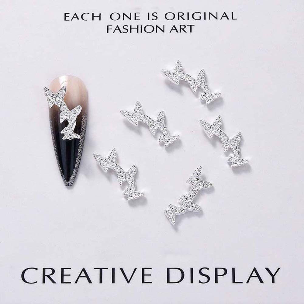 Set 20 Phụ Kiện Trang Trí Móng Tay Hình Bướm Bằng Hợp Kim Màu Sắc Bạc