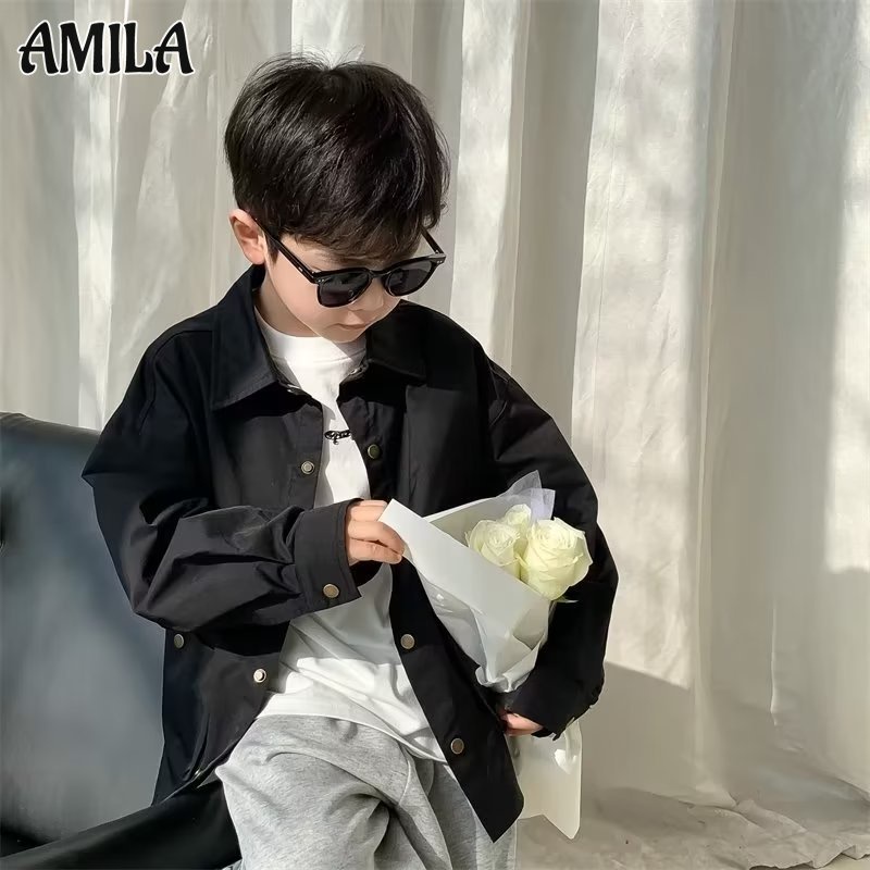 AMILA Áo Sơ Mi Tay Dài Thời Trang Mùa Thu Cho Bé Trai Trung Niên  áo khoác bé trai