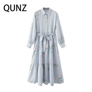 Qunz Thời Trang Áo Dài Tay Sọc Hoa 23324