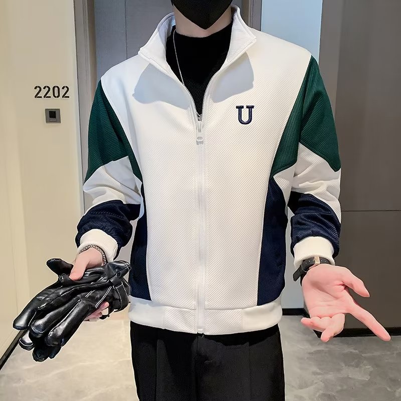 Áo Khoác Bóng Chày Cổ Đứng Phối Màu Tương Phản Thời Trang Cao Cấp Cho Nam