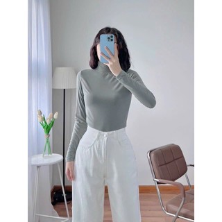 Áo giữ nhiệt nữ dài tay lót nỉ cổ cao 3 phân chất co giãn nhiều màu HanQuoc A413