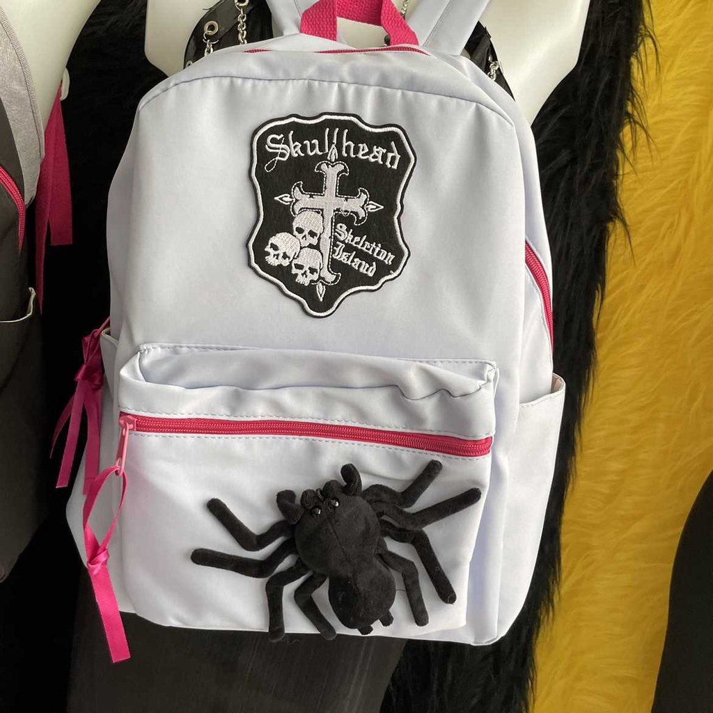Balo y2k Ba Lô Đi Học In Hình spider kt Wing Phong Cách retro Cho Nữ