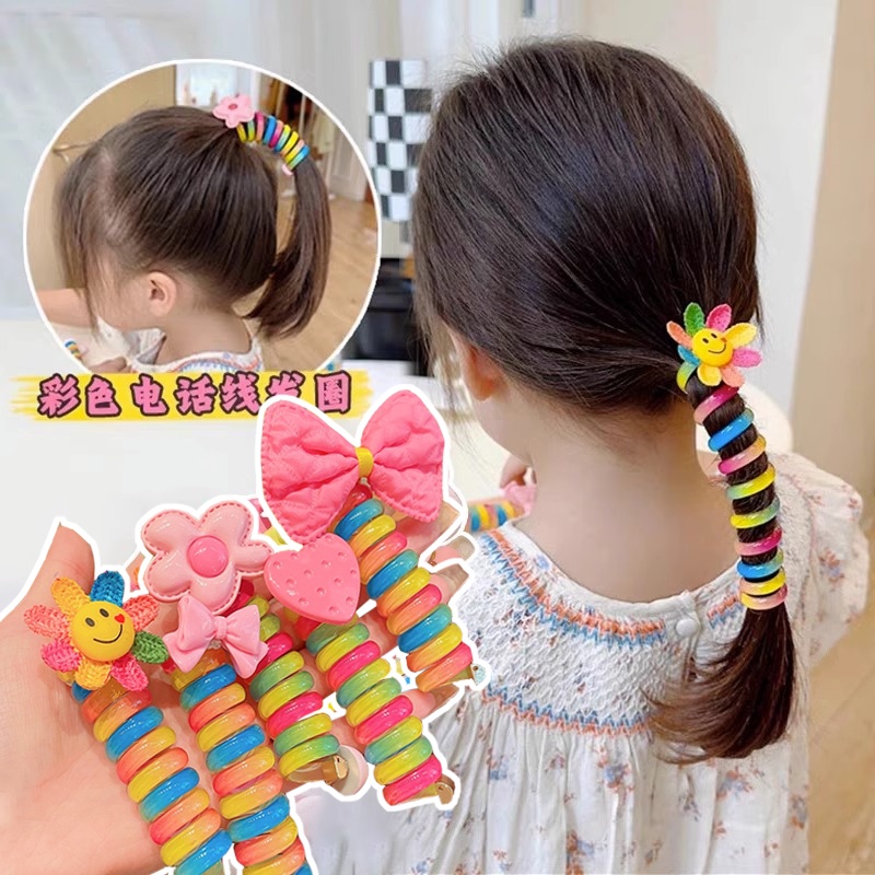 Set 2 Dây Buộc Tóc Co Giãn Đính Nơ Hoa Dễ Thương Cho Bé Gái
