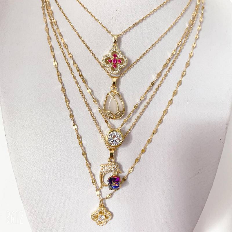 Dây Chuyền Thép Titan Mạ Vàng 18k Đính Đá Phong Cách Hàn Quốc Cho Nữ