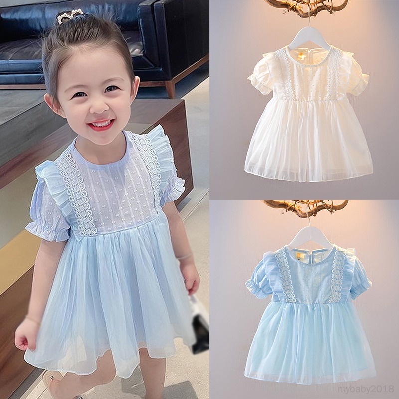 Đầm Công Chúa Tay Ngắn Phồng Chất Liệu cotton Thời Trang Xinh Xắn Cho Bé Gái