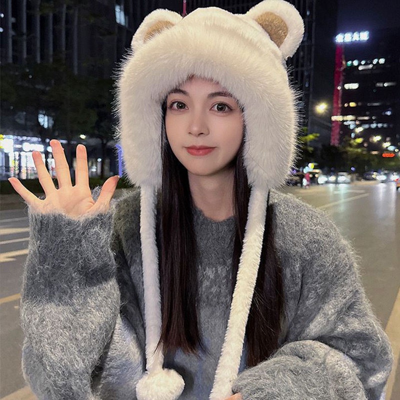 Mũ Trùm Đầu Vải Lông Cừu Giữ Ấm Tai Dễ Thương Phong Cách Hàn Quốc Thời Trang Mùa Đông Cho Bạn Gái