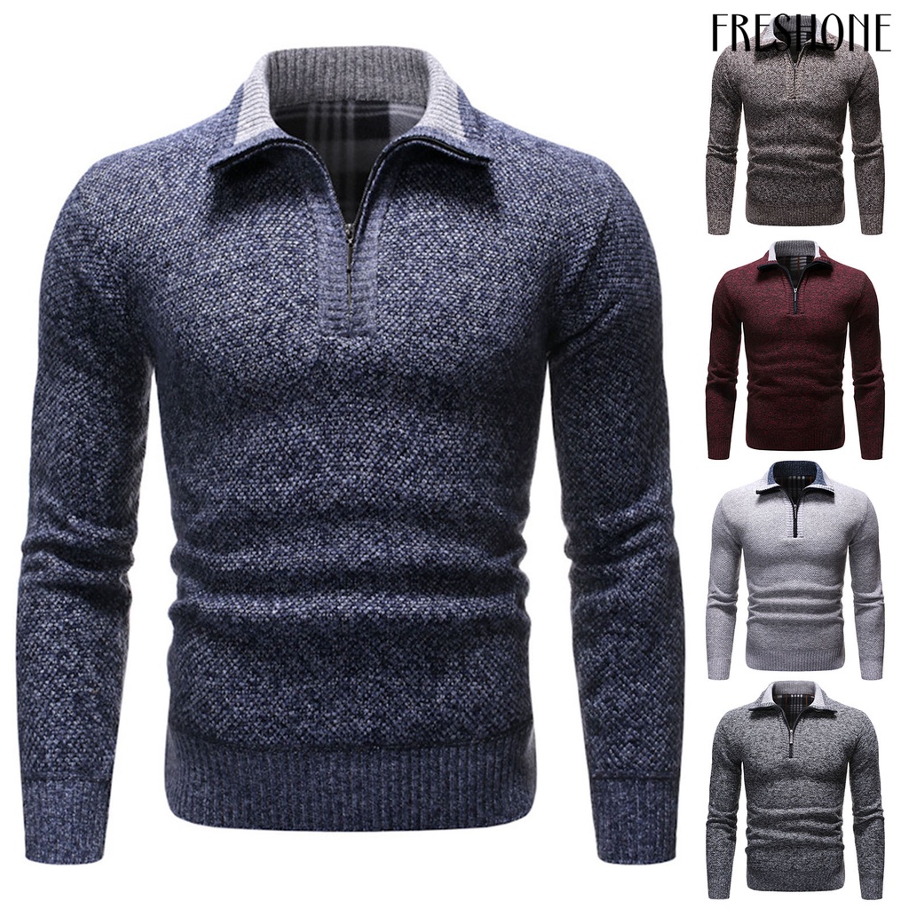 Áo sweater Dệt Kim Tay Dài Cổ Bẻ Có Dây Kéo Chống Nhăn Mùa Đông Cho Nam