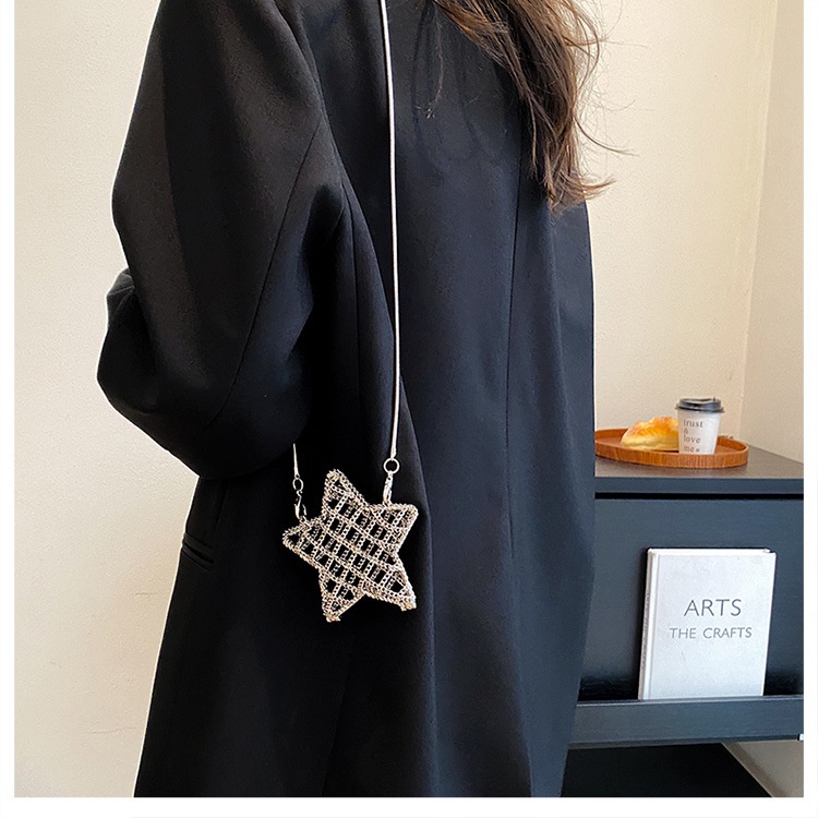 Jasmin noir Ví Cầm Tay Dây Xích Sắt Dệt Hình Ngôi Sao Rỗng Nhỏ Cho Nữ Dự Tiệc Tối