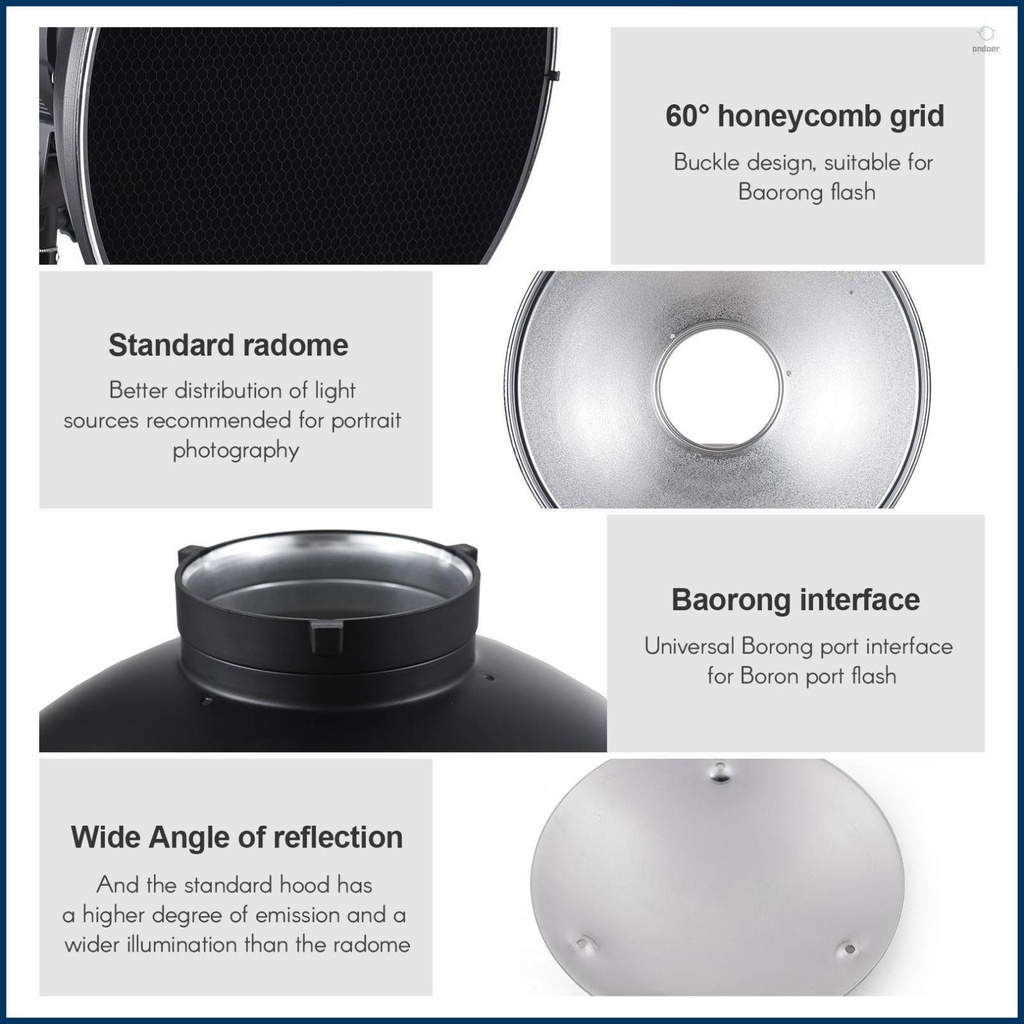 Versatile 30cm Standard Reflector Beauty Dish for Studio Photography with White Diffuser and Honeycomb Grid