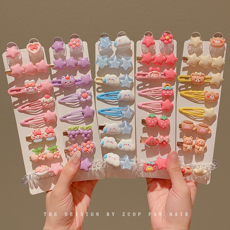Set 9 kẹp tóc hình đám mây ngôi sao nơ trái cây dễ thương cho bé gái