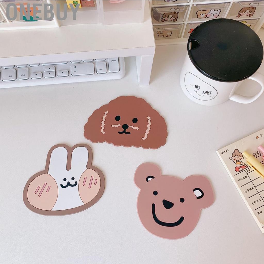 Onebuy Drinks Cup Coaster Silicone Cartoon  Cute Lightweight Prevent Sliding Colorful Mat