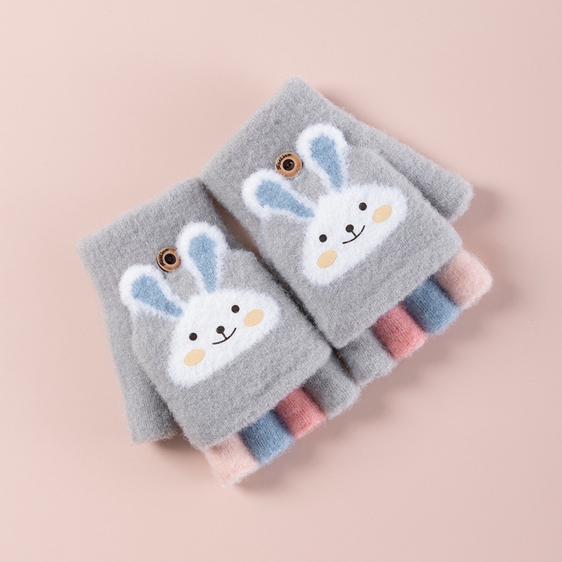 Găng Tay Hở Ngón Giữ Ấm Họa Tiết Hoạt Hình  Đáng Yêu Cho Bé