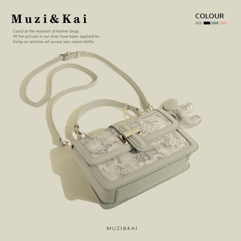 🌸Hàng Order🌸 Túi Xách Muzi&kai Chính Hãng Da Hoạ Tiết Thêu Móc Gấu Quai Xách Quai Da Đeo Sang Chảnh Nữ Tính 🌸 Quảng Châu