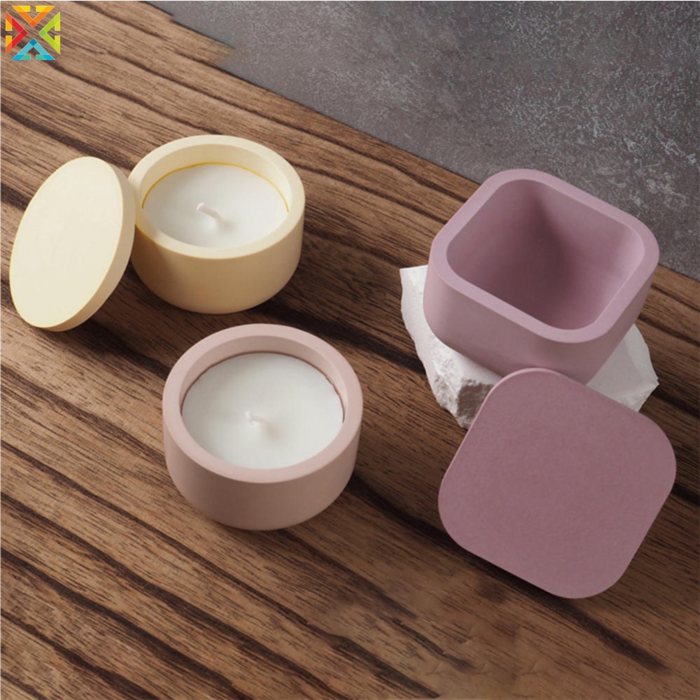 Khuôn silicone Làm Chậu Hoa / Nến Hình Tròn / Vuông diy Có Nắp Đậy Trang Trí Nhà Cửa