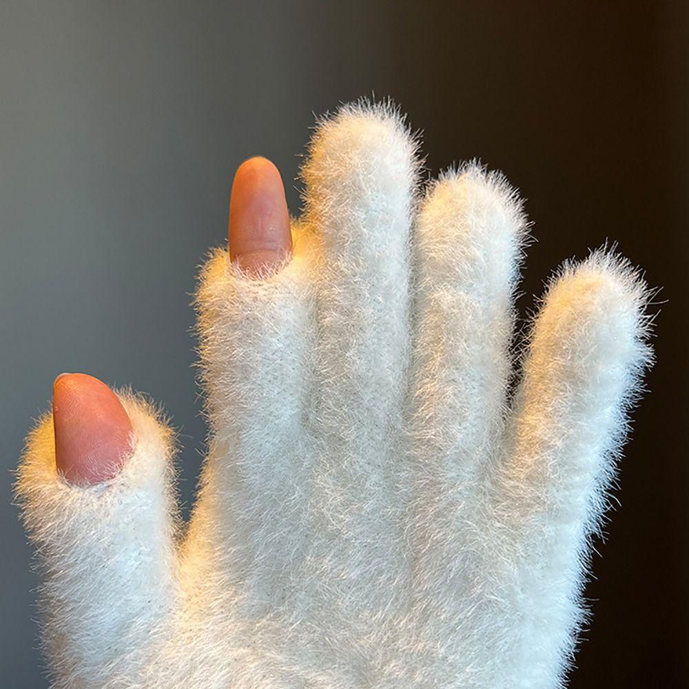 Okdeals Găng Tay Len Dệt Kim Hở Ngón Màu Trơn Ấm Áp Mùa Đông Thời Trang Có Thể Chạm Màn Hình Cảm Ứng Dành Cho Bạn Nữ