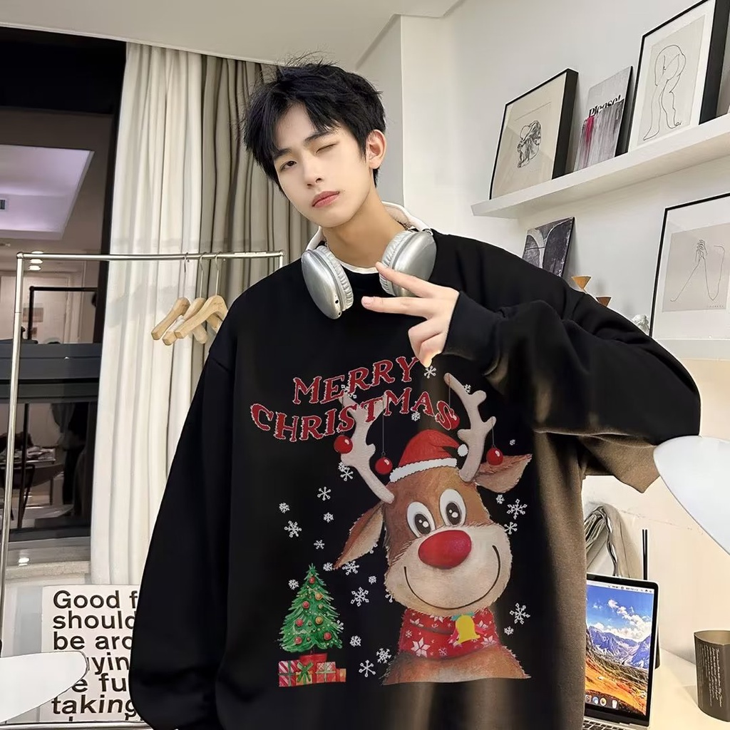 Áo sweater noel Dệt Kim Dày Dáng Rộng In Họa Tiết Giáng Sinh Cho Cặp Đôi