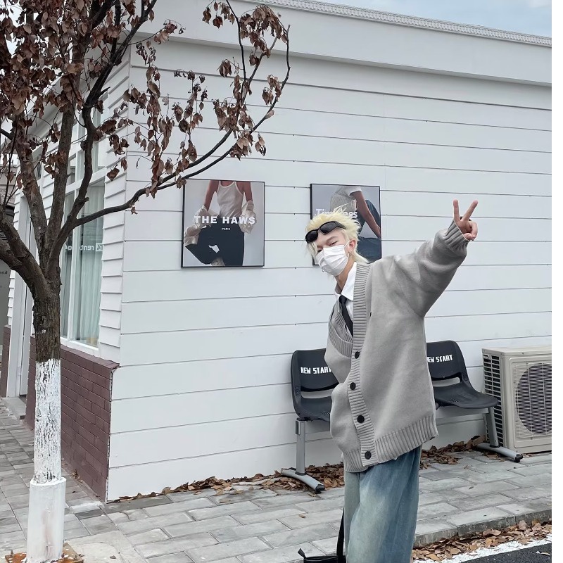 Áo Khoác Cardigan Len Trơn Dáng Rộng Phong Cách Thời Trang Harajuku Nhật Bản Cho Nam Giới Áo Cổ Lọ Nam Áo ThờI Trang Nam Áo Len Form Rộng Áo Len Nam Hàn Quốc Áo Len Xám Áo Len Vintage Áo Len Trơn