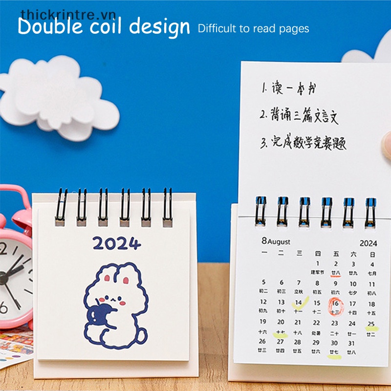 Lịch Để Bàn Th 2024 mini In Họa Tiết Hoạt Hình Dễ Thương Dùng Trang Trí Văn Phòng / Học Sinh