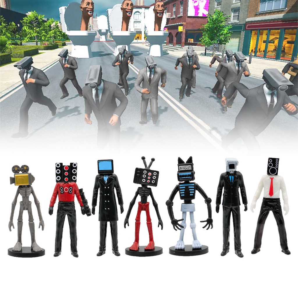 Xả kho Set 9 Mô Hình Toilet Skibidi Trang Trí Nội Thất tặng kèm xe