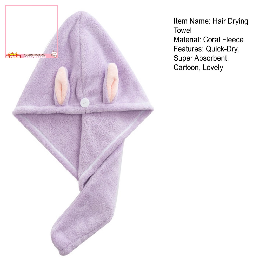 Khăn Quấn Tóc Bằng Vải Sợi Nhỏ Siêu Thấm Hút Nhanh Khô Thiết Kế Tai Thỏ Dễ Thương