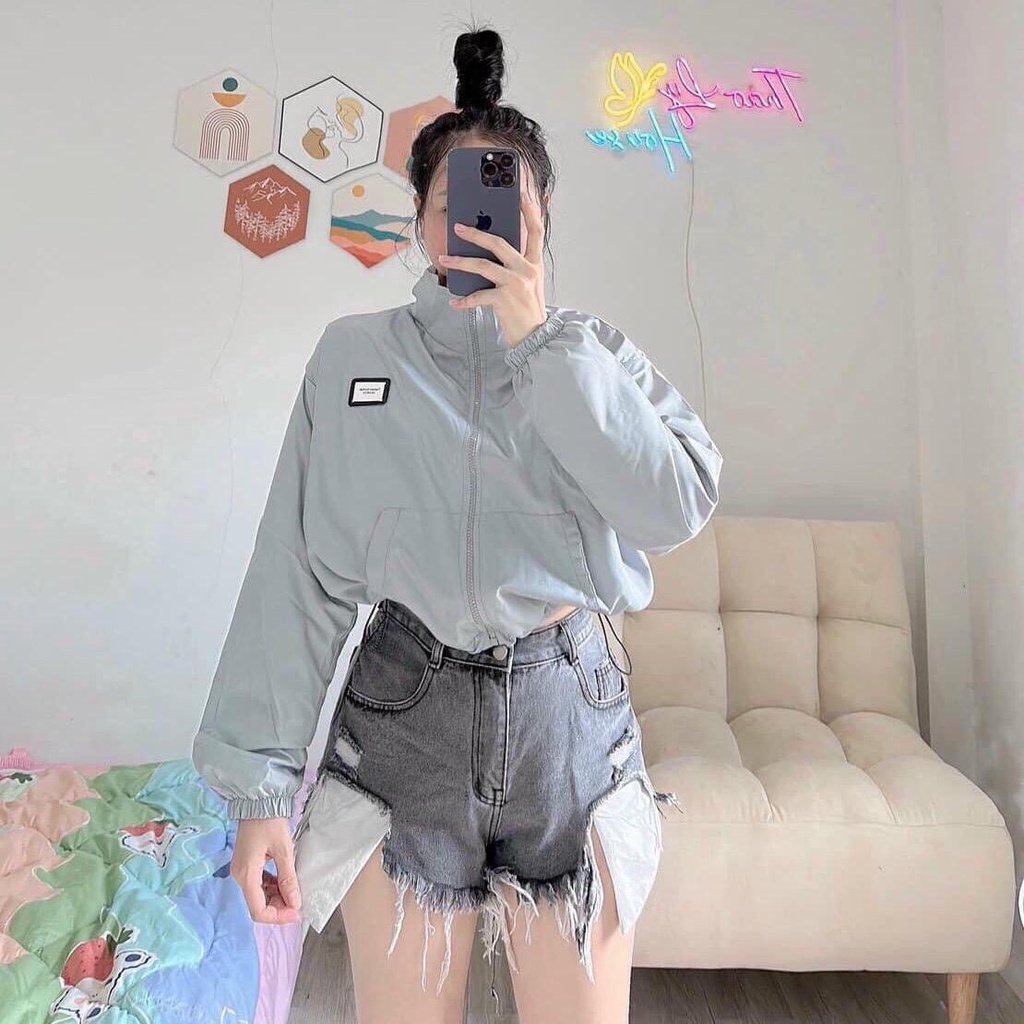 Áo khoác nữ dù 2 lớp thêu logo