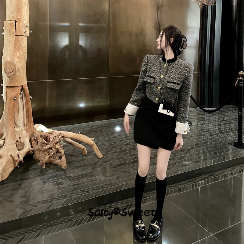 Salty&Sweet store Áo dạ tweed áo khoác dù áo khoác bomber fashionable Fashion Thanh lịch Cổ điển WJK23A07U8 42Z231016