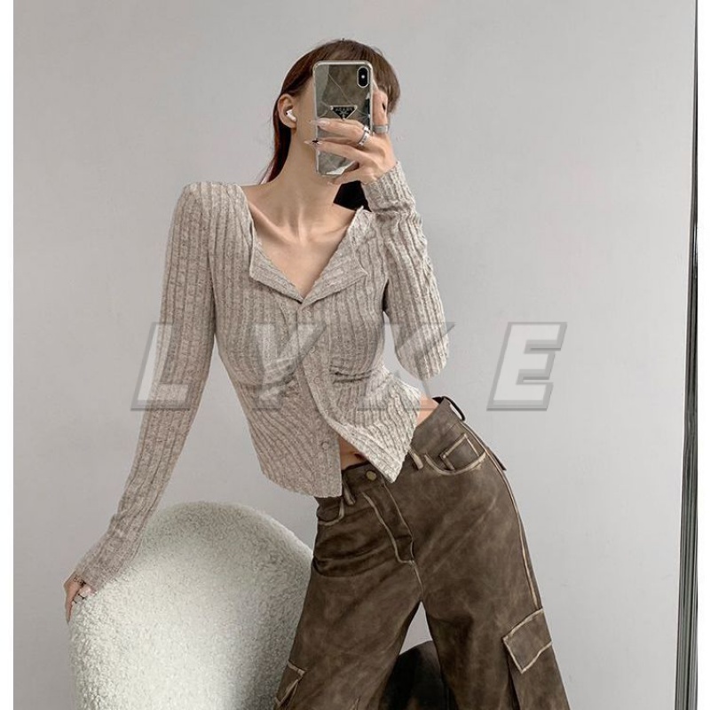 Y2K Áo cardigan len Áo sweater Dệt Kim Tay Dài Cổ Chữ v Cài Nút Thời Trang Mùa Thu 2023 Quyến Rũ Cho Nữ croptop cardigan