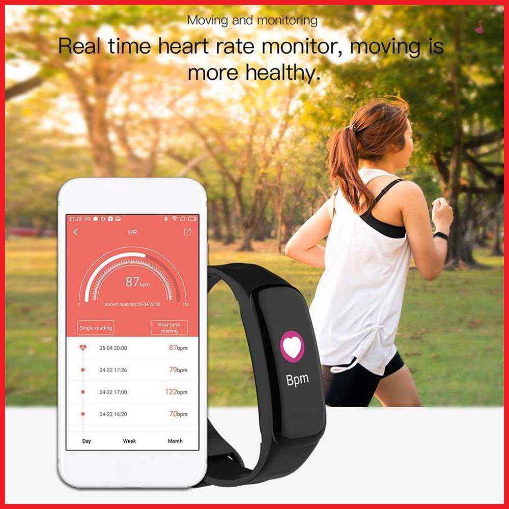 Bộ Vòng Tay Thể Thao Thông Minh c1plus Màn Hình Màu Chống Nước bluetooth Đo Nhịp Tim Huyết Áp c1plus Tiếng Anh - Khóa Cài