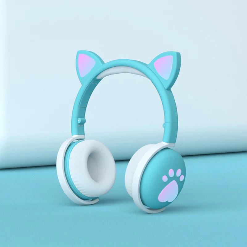 Dễ Thương Tai Nghe bluetooth 5.0 Không Dây Hình Dấu Chân Mèo Phát Sáng Có mic Cho Bé Gái