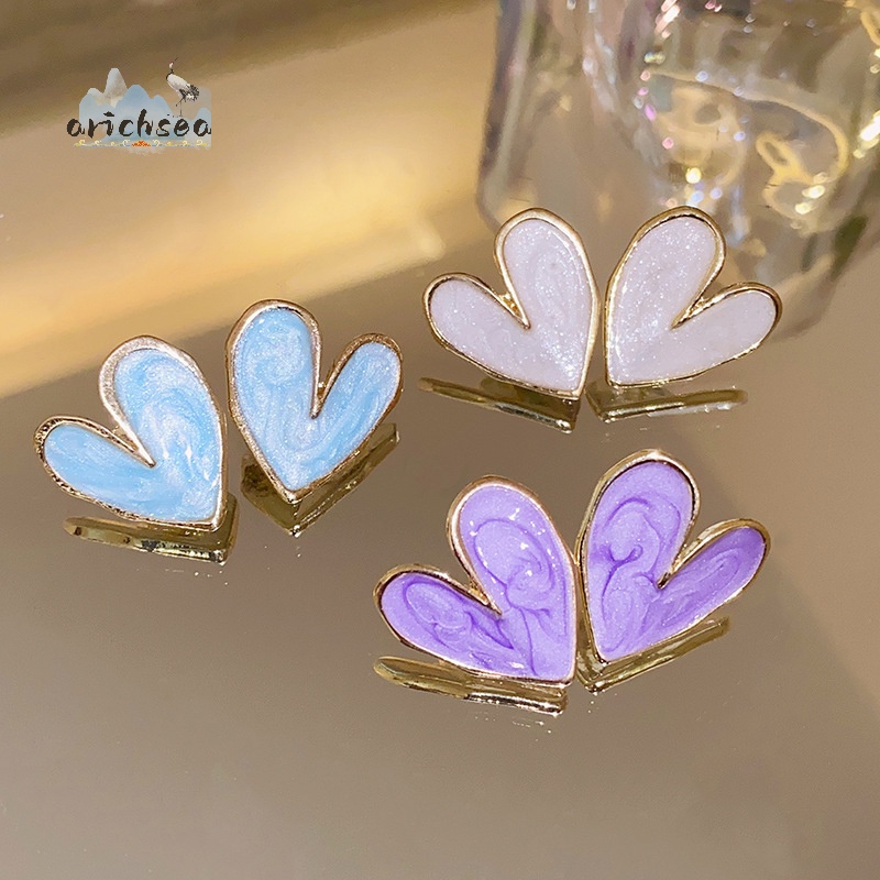 Bông Tai Hình Trái Tim Đính Đá Màu Trắng / Xanh Dương / Tím Thời Trang Cho Nữ