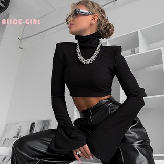 Thời Trang Áo Croptop Tay Dài Thiết Kế Cổ Cao Cho Nữ