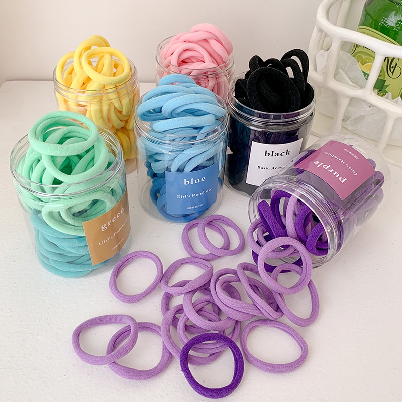 Set 50 Dây Buộc Tóc Cao Su Mềm Không Đường May Co Giãn Màu Đen Phong Cách Hàn Quốc Cho Nữ