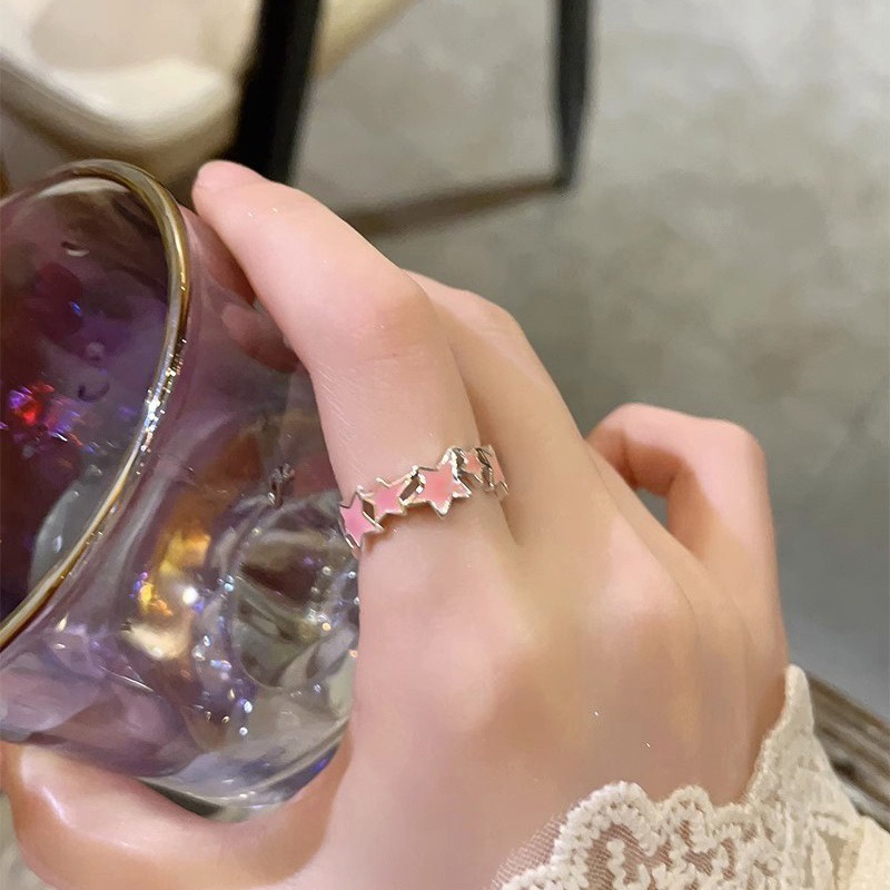 Nhẫn Hở Hình Ngôi Sao Năm Cánh y2k Màu Hồng Ngọt Ngào Có Thể Điều Chỉnh Cho Cặp Đôi