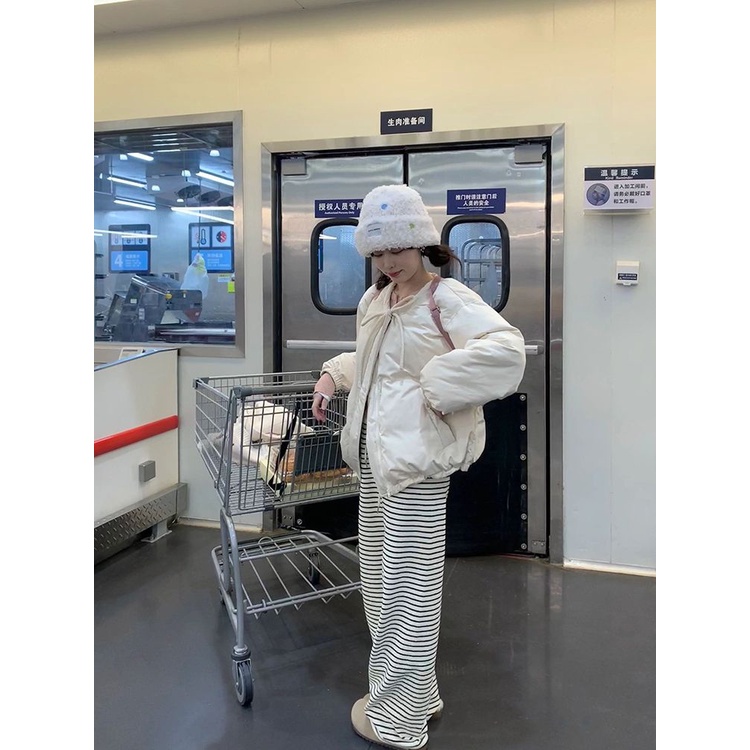 Áo Khoác Đệm cotton Dày Dáng Rộng Cổ Tròn Thắt Nơ Ngọt Ngào Cao Cấp Mùa Thu Hàn Quốc Cho Nữ