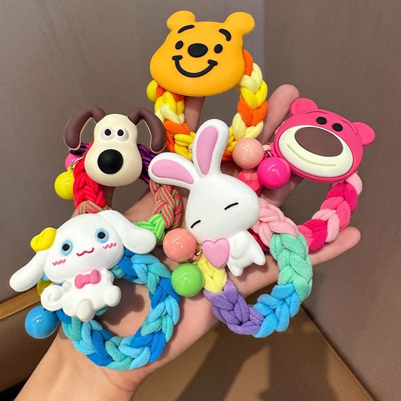 Dây Buộc Tóc Cao Su Co Giãn Hình Gấu / Dâu Tây / sanrio Ngọt Ngào Cho Nữ