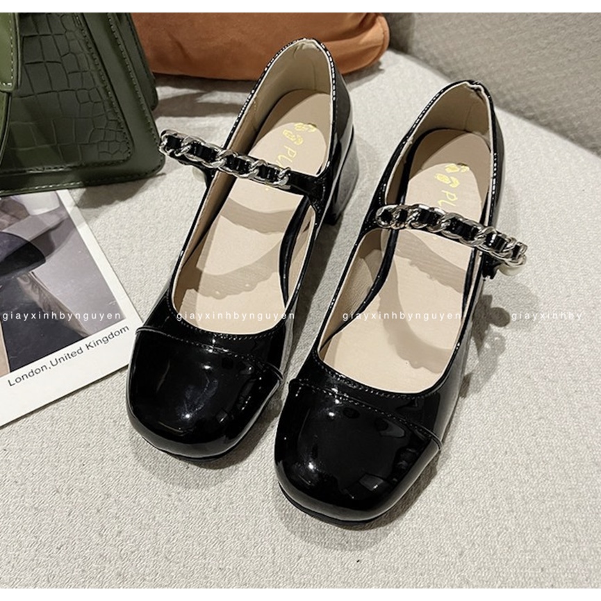 Giày cao gót đế vuông quai xích thời trang 7cm - MARY
