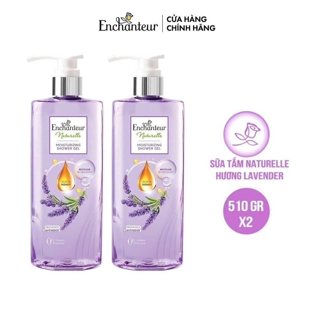 Bộ 2 Sữa tắm dưỡng da Enchanteur Naturelle hương hoa Lavender 510gr/Chai