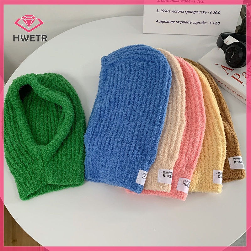 Mũ Len Che Tai Kèm Khăn Choàng Cổ Giữ Ấm Màu Trơn Thời Trang Thu Đông Cho Bé Mới