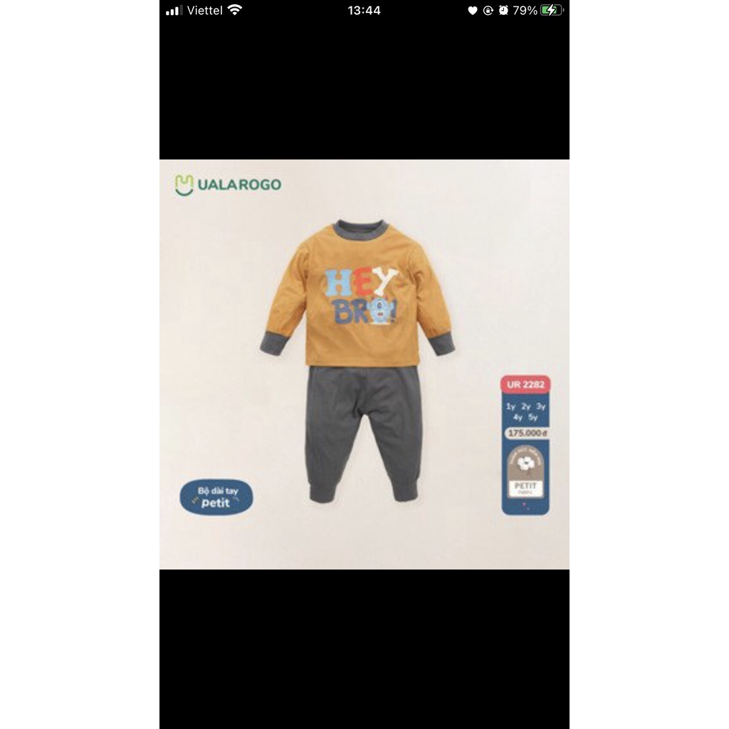 Bộ peptit uala mềm mại thu đông dành    cho bé trai bé gái