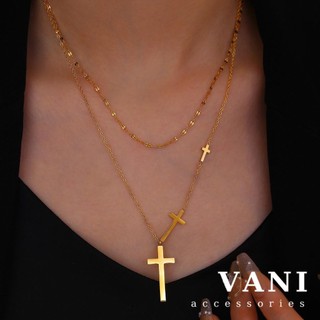 Dây chuyền 2 lớp 3 thánh giá thép titan - vani store - ts001043