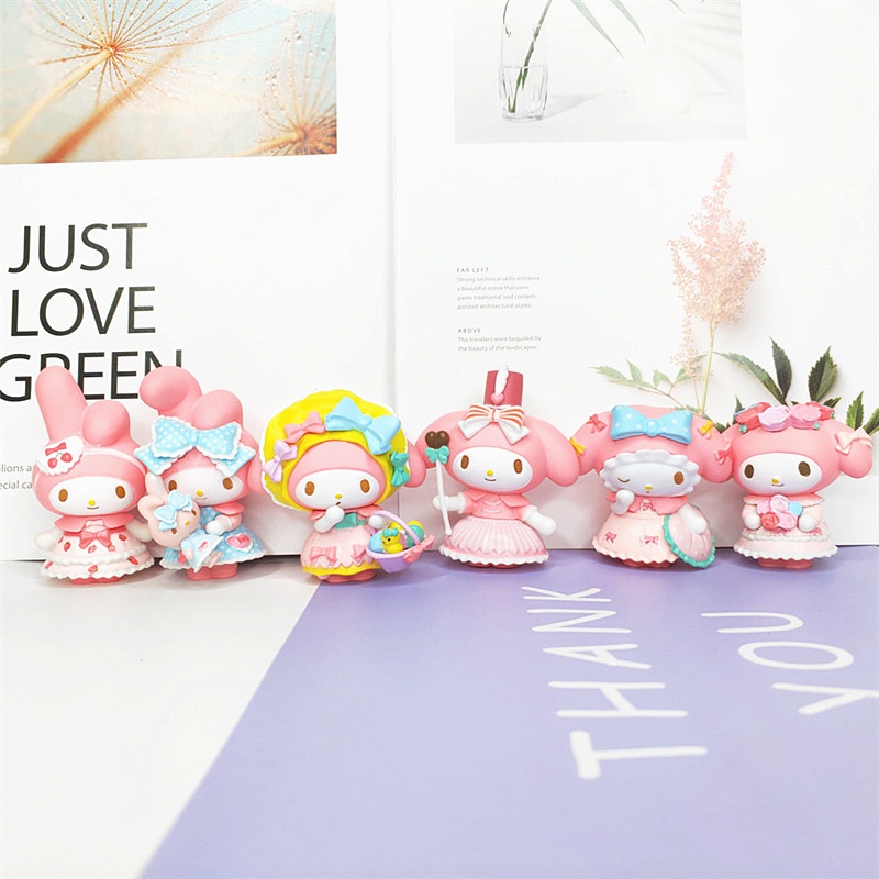 SANRIO Set 6 Mô Hình Búp Bê Hoạt Hình my melody Dễ Thương Trang Trí Bàn Tiệc Trà