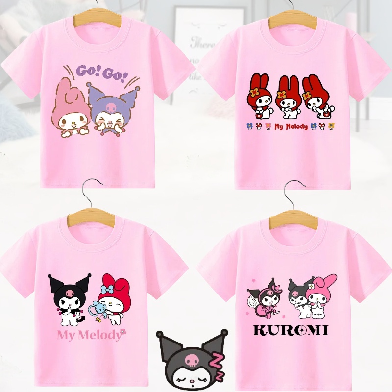 SANRIO  Áo Thun Ngắn Tay In Hoạt Hình kuromi series melody Cho Bé Gái Dự Tiệc Vui Nhộn