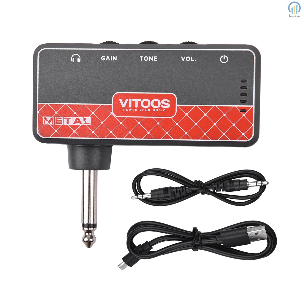 VITOOS Metal Guitar Headphone Amplifier Amp with Aux In - Audio Amp for Connecting External Devices