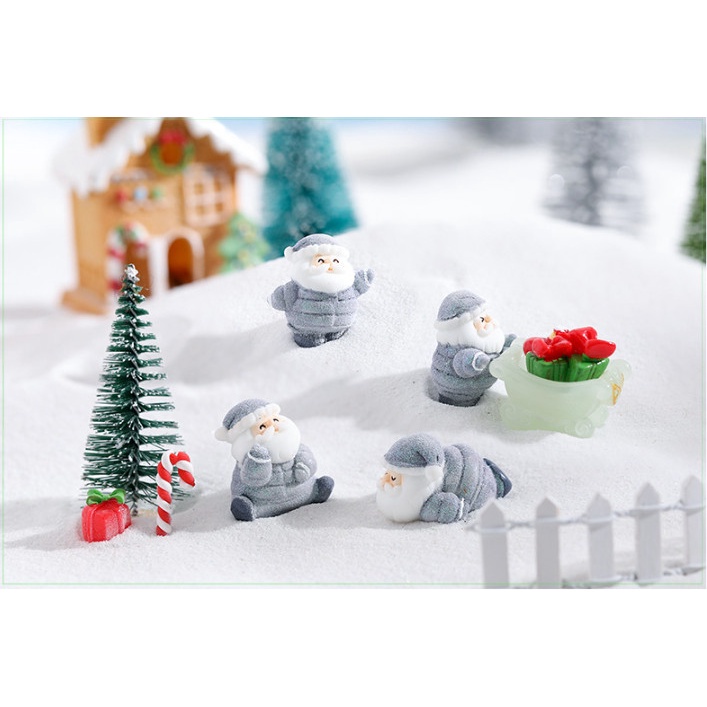 Mô hình ông già noel mặc áo ấm kiểu Hàn trang trí bàn học giáng sinh, terrarium noel