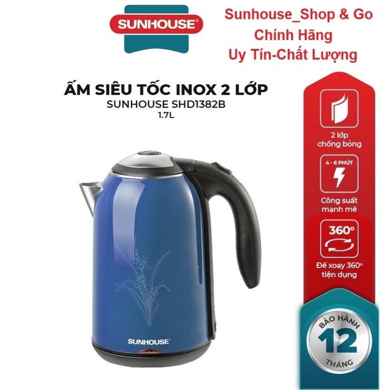 Ấm đun siêu tốc Sunhouse SHD1382B 1,7 Lít_Chính hãng