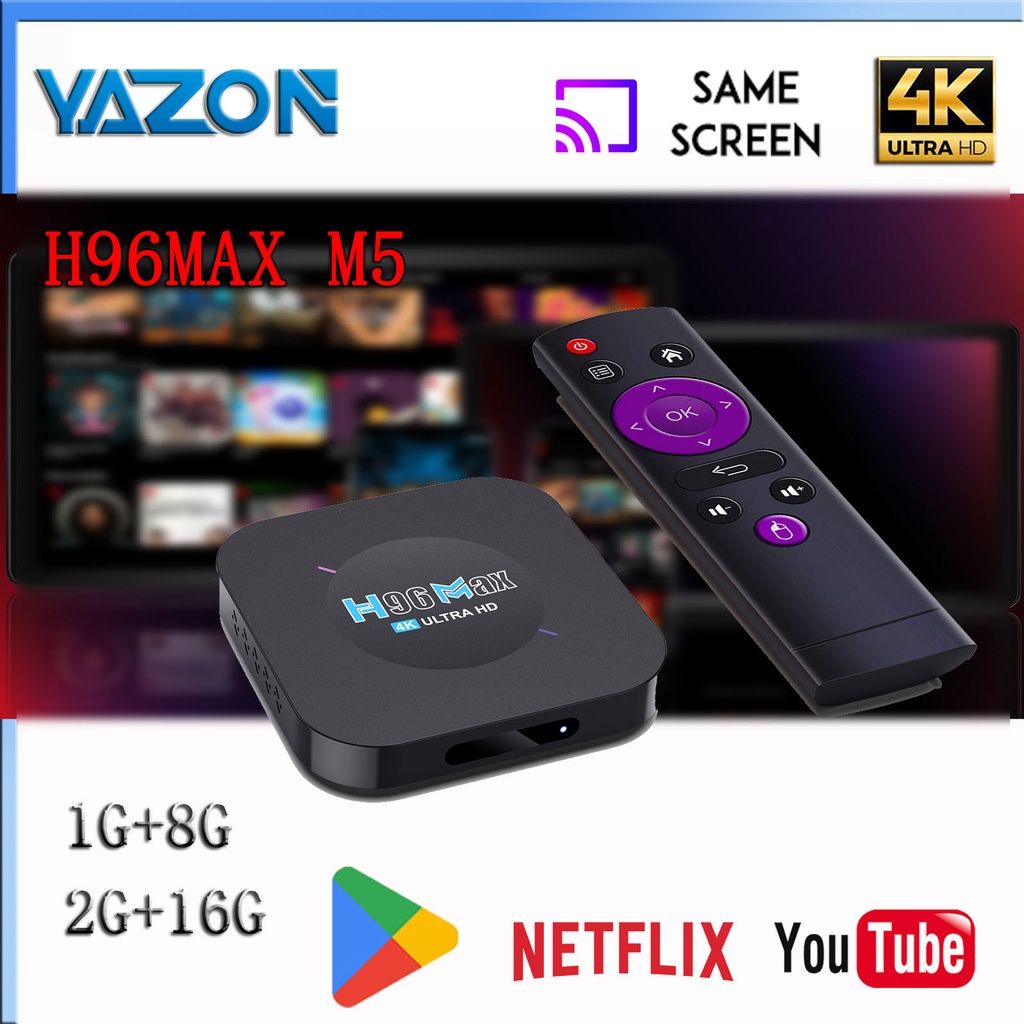 Hộp tv box h96max m5 android 11.0 rockchip3318 1 / 2gb ram 8 / 16gb rom android quad-a53 Và Phụ Kiện