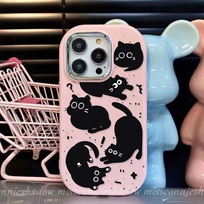 Hoạt Hình Ốp Điện Thoại Hình Mèo Đen Dễ Thương Viền Kim Loại Cho iphone 11 15 12 14 13 pro max 7plus 7 8 plus x xr xs max