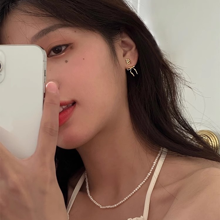 Bông Tai Đôi Bằng Bạc 925 Đính Nơ Có Thể Điều Chỉnh Kích Thước Dành Cho Nữ e451