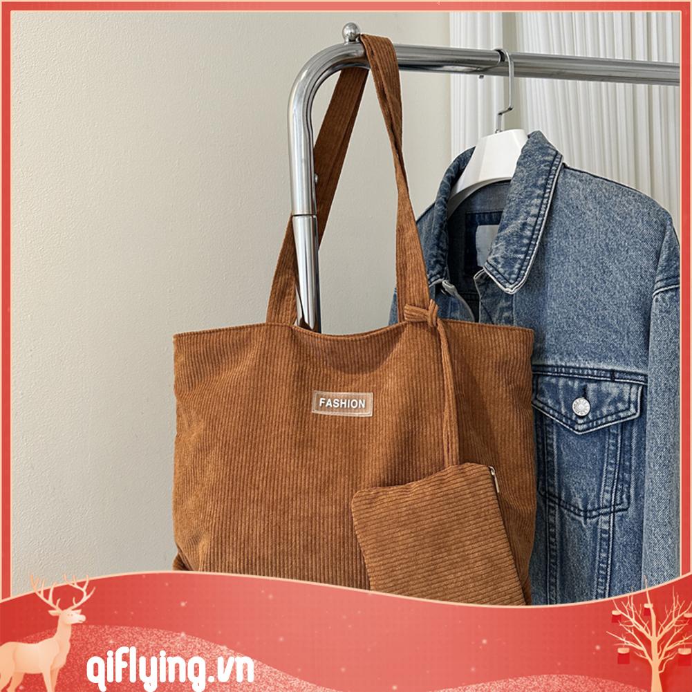 Set 2 Túi Xách Nhung Kẻ Có Khóa Kéo Thời Trang Mùa Đông Dành Cho Nữ