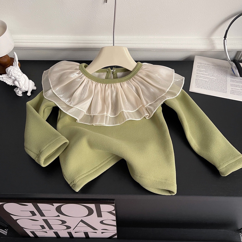 ÁO THUN DÀI TAY CỔ VIỀN BÈO BẮT SÁNG 2 LỚP XINH XẮN CHO BÉ- HÀNG QCCC